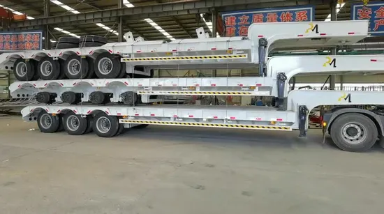 Semirremolque Lowboy de cama baja de 3 ejes, 80 toneladas, carga frontal, 40 pies, 13 m, 16 m, contenedor Lowbed, 70 toneladas, 4 árboles, plataforma baja