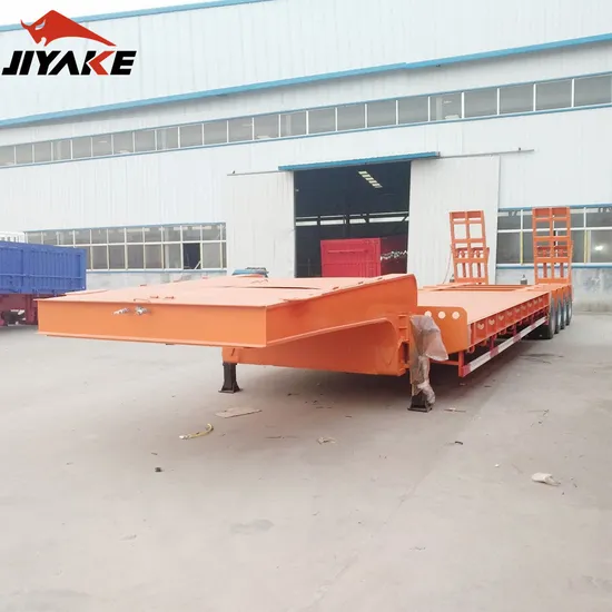 Hot 3/4/5 ejes Lowbed Lowboy Loader Flat Bed Low Bed Cuello de cisne Rampa de plataforma plana Escalera hidráulica Maquinaria de construcción militar Remolque semi extensible